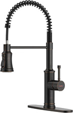 DAYONE Antique Oil Rubbed Bronze Kitchen Sink Faucet with Pull Down Sprayer, 3 Modes Stainless Steel Spring Vintage Sink Faucet for Farmhouse Kitchen Bar Camper 1 or 3 Holes Single Handle