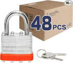 LanuBe Lock Laminated keyed Padlock (1-9/16", 40mm), keyed Alike Locks, Normal Shackle,Marked Orange Plastic Hoop, Pack of 48