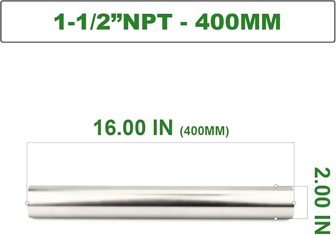 TAISHER 1PCS Stainless Steel Pipe Fittings, 1-1/2" NPT Female x 1-1/2" NPT Female Threaded, 16" Length Nipple Cast Pipe