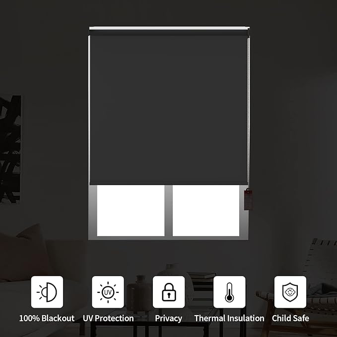 ALLBRIGHT 100% Blackout Roller Blinds Woven Shades with Striped Jacquard, Cordless Window Shades, UV Protection Fabric, Easy-Install for Indoor Home & Office, White Old, 24" W x 72" H