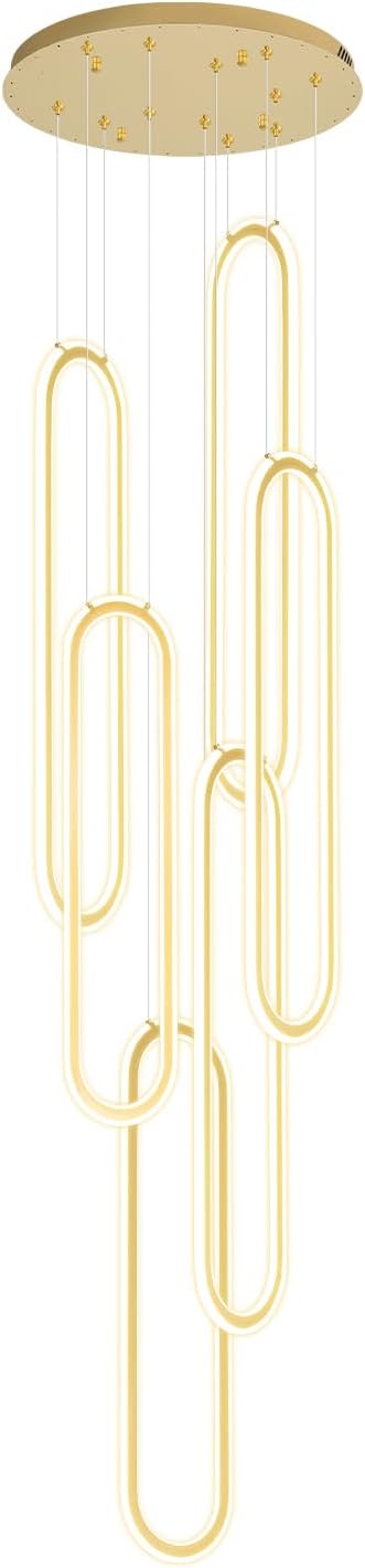 Flashing God H138 Modern Chandelier 6-Rings Large Chandelier for High Ceiling Led Dimmable Ring Pendant Lighting Gold Contemporary Chandeliers for Villa Foyer Entrance Living Room