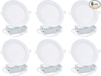 4 inch 6 Pack Recessed Lighting, 5CCT LED Recessed Light with Junction Box, Dimmable Canless Wafer Downlight,2700K-5000K Selectable, 9W, 120V, 750LM, ETL FCC