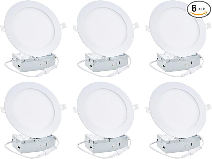 4 inch 6 Pack Recessed Lighting, 5CCT LED Recessed Light with Junction Box, Dimmable Canless Wafer Downlight,2700K-5000K Selectable, 9W, 120V, 750LM, ETL FCC