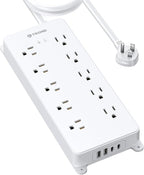 TROND Power Strip Surge Protector, 4000J, ETL Listed, 10 Widely Spaced Outlets, 2 USB A & 2 USB C Ports, Flat Plug Power Strip, 10ft Long Extension Cord, Wall Mountable, for Home Office Garage, White