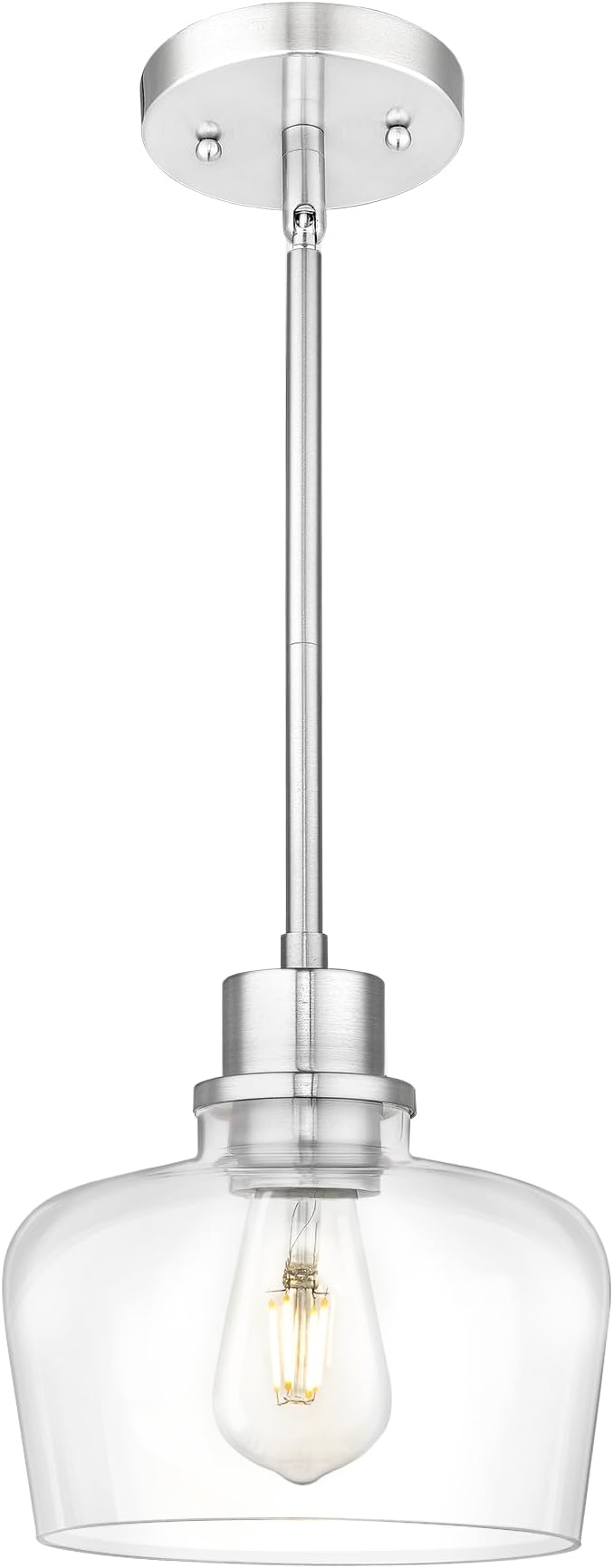 Emak Brushed Nickel Pendant Lights, Modern 8 Inch Clear Glass Pendant Light Fixtures for Kitchen, Bathroom, Bedroom, Dining Room, PL122-BN-CG