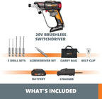 Worx Nitro 20V SwitchDriver 2.0 - 2-in-1 Brushless Cordless Drill Driver With Rotatable Dual 1/4" Chucks, Compact Design, Digital Torque Setting WX177L (Battery & Charger Included)