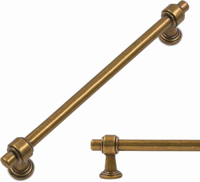 Amerdeco 10 Pack Antique Brass Cabinet Pulls 6.3 Inch(160mm) Hole Center Drawer Pulls Cabinet Hardware Kitchen Cabinet Handles for Bathroom ZH0069