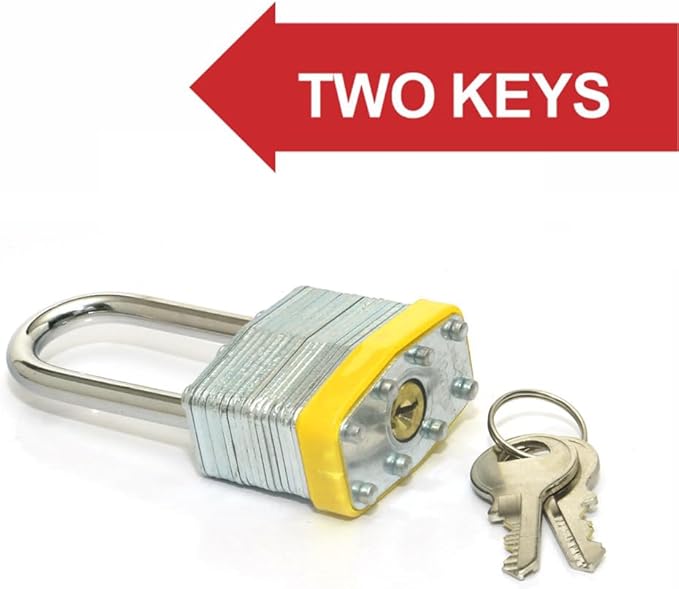Keyed Alike Laminated Steel Padlocks with Long Shackle for Sheds, Fences & Lockers (6-Pack)