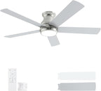 52 Inch Brushed Nickel Ceiling Fans with Lights and Remote,LED Low Profile Flush Mount Ceiling Fan for Bedroom, Living Room,Patio,Quiet DC Motor,5 Blades