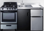 Summit 63" All-in-One Kitchenette with Gas Range, Refrigerator-Freezer, Sink, White - ACK63GASBSS