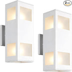 harriet Porch Lights Outdoor Modern - IP64 Waterproof Aluminum and Tempered Glass Cover, 13" Rectangular Up/Down Wall Sconce for Porch, Garage & Patio, Exterior Lighting, White, 2 Pack