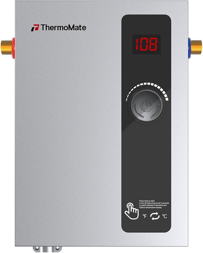 ThermoMate Tankless Water Heater Electric, 11kW 240 Volt On Demand Instant Hot Water Heater for Point of Use, Self-Modulating LED Display Knob Control, ETL Certified, 2.15GPM at 35°F Rise