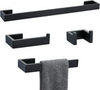 TNOMS 4 Pieces Bathroom Hardware Accessories Set Black Towel Bar Towel Holder Robe Hook Toilet Paper Holder Stainless Steel,Q8-P4BK