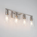 EMONG Brushed Nickel Bathroom Light Fixtures, 4-Light Vanity Lights with Clear Glass Shade, Wall Sconces for Hallway, Farmhouse, Living Room, Kitchen