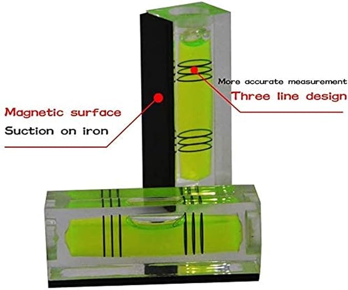 High Precision Mini Level Bubble Small Horizontal Bubble Three Line Horizontal Pearl Level Magnetometer 2PCS (With magnet)