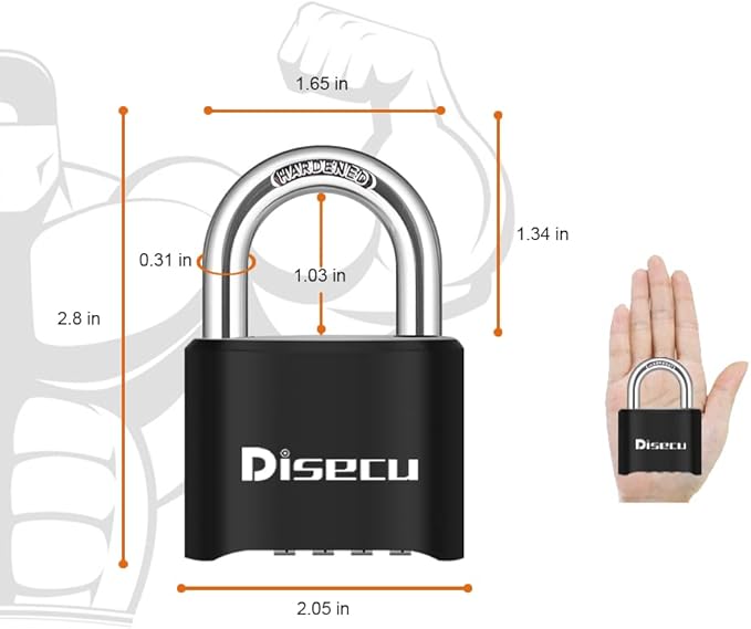 2 Pack disecu 4 Digit Combination Lock, Heavy Duty Outdoor Waterproof Padlock for School Gym Locker, Fence, Gate, Storage Unit, Toolbox (Black)