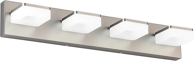 LED Vanity Light Fixture for Bathroom, 4-Light Brushed Nickel Bathroom Light Over Mirror, Modern Vanity Lighting Wall Light Fixtures