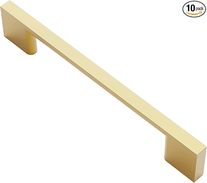 Alzassbg 10 Pack Matt Gold Cabinet Pulls, 5 Inch(128mm) Hole Centers Rectangle Cabinet Handles Kitchen Pulls for Drawers and Cabinets AL3051MGP