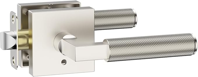 Asidrama 1 Pack Brushed Nickel Privacy Door Handles, Door Lever with Door Knobs Indoor for Bedroom or Bathroom, Heavy Duty Door Handles Interior with Locks for Left Right Sided Doors