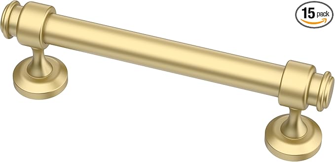 Alzassbg 15 Pack Matt Gold Cabinet Pulls, 4 Inch(102mm) Hole Centers Cabinet Handles Kitchen Hardware Straight Bar for Cabinets and Drawer AL3082MGP