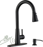 APPASO Touchless Kitchen Faucet Black, Side Motion Sensor Activated Hands-Free Kitchen Faucet with Pull Down Sprayer, Smart One-Handle Pulldown Kitchen Sink Faucet, Matte Black