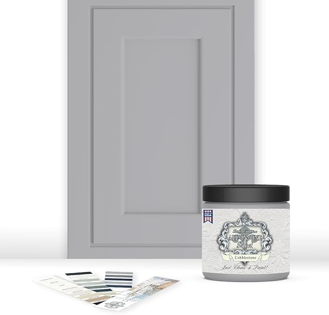 ALL-IN-ONE Paint, Durable cabinet and furniture paint. Built in primer and top coat, no sanding needed. Includes our 30 featured color card - Cobblestone (gray), 8oz Sample