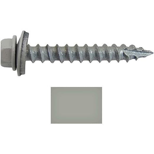 #14 Metal ROOFING SCREWS(250) Screws x 1-1/2" ABC GRAY Hex Washer Head Sheet Metal Roof Screw. Self starting/self tapping metal to wood with EPDM washer. Colored head. for corrugated roofing