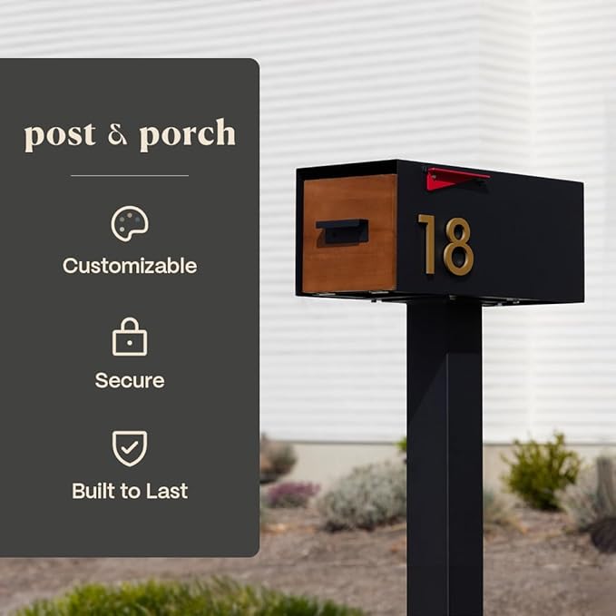 post & porch Malone Mailbox | Post Mounted Mailbox | Black/White/Gray/Brown/Red/Blue/Green, Regular or Large, Weatherproof Mail Box for Outside, Customizable (Black, Large)