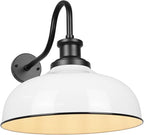 Outdoor Gooseneck Barn Light,14 Inch Dome Outdoor Wall Sconce Farmhouse Exterior Wall Mount Light Vintage Wall Lighting Fixture Industrial Wall Lantern for Porch, Entryway, Garage, RZ007M WH