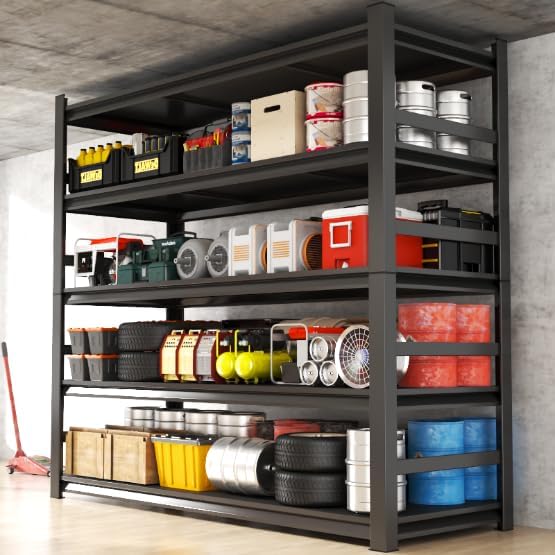 Garage Shelving Units, Heavy Duty 5-Tier Storage Shelves, Metal Adjustable Storage Rack, Steel Shelves, 2750 lbs Capacity, Industrial Shelving for Heavy Tools (Black, 23.62"Dx47.24"Wx87.01"H, 5-tier)