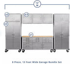 Heavy Duty 8-Piece Steel Garage Cabinet Storage Set with Rolling Workbench, 12 Feet Wide (Granite)