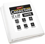 Mytee Products 12' x 20' White Canvas Tarp 12oz - Water Resistant & Breathable - Heavy Duty Tarps - Multipurpose Tarpaulin Cover for Camping Tent