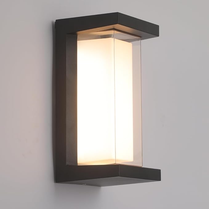 24W LED Outdoor Wall Lights 3 Color Exterior Wall Sconce Outside Light Fixtures Exterior Porch Wall Lighting with Double Shade, Modern Matte Black Wall Lamps for Patio Front Door Entryway, 1-Pack