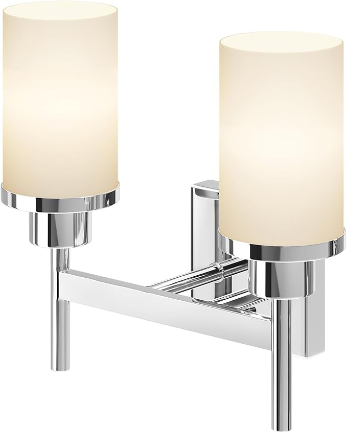 Vanity Lights Polished Chrome Bathroom Light Fixtures with White Frosted Glass Shade, Double Wall Sconces for Mirror Hallway Entrance Porch T001CH-L2