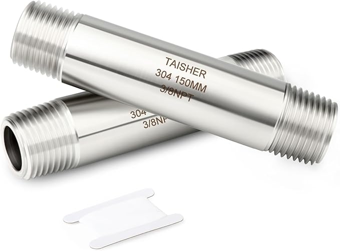 TAISHER 2PCS Stainless Steel Pipe Fittings, 3/8" NPT Male x 3/8" NPT Male Threaded, 6" Length Thickened Nipple Cast Pipe