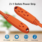 K KASONIC - 12-Feet 3 Outlet Extension Cord, UL Listed, 16/3 SJTW 3-Wire Grounded, 13 Amp 125 V 1625 Watts, Multi-Outlet Indoor/Outdoor Use, Orange