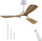 42" Wood Ceiling Fan with Lights Remote Control,Quiet DC Motor 3 Blade Ceiling Fans for Patio Living Room, Bedroom, Office,Indoor Outdoor(Raw wood+White)