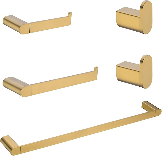 RANDOM Champagne Bronze Towel Bar Set 5 Piece Bathroom Hardware Set Include 9.8/23.6 Inch Towel Holder Toilet Paper Holder and 2 Towel Hooks Stainless Steel Bathroom Accessories Kit Wall Mount