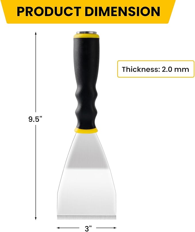 Mister Rui 3" Bent Scraper, Heavy Duty Paint Scraper Tool with Pole Socket Hammer End, Stainless Steel Bent Blade with Anti Slip Rubber Handle, Curved Floor Scraper for Cleaning, Removing, Repairing