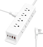 45W USB-C Fast Charging Under Desk Power Strip,12 Outlet Mountable Power Strip with 4 USB,1200J Surge Protection,6FT Flat Extension Cord
