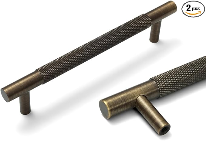 Solid Brass Cabinet Pulls, Knurled Cabinet Pull, Antique Brass Drawer Handles for Bathroom, Bedroom, Kitchen (2, 6.3inch/160mm)