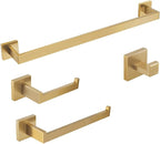 BAGNOLUX Gold Towel Bar, Bathroom Set 4 Pieces, Bath Towel Holder Set SUS304 Stainless Steel, Towel Bar Rack Set for Wall Mounted, Square Bathroom Accessories Set Fixture Heavy Duty, Brushed Brass