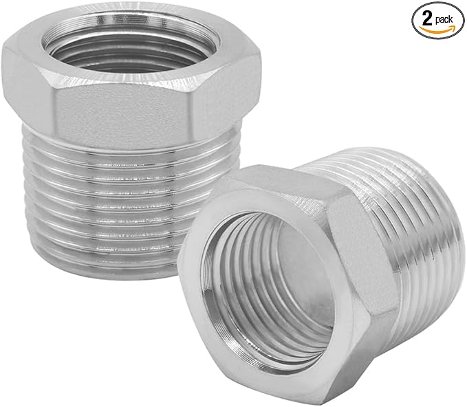 Joywayus Stainless Steel Hex Head Bushing Reducer Pipe Fitting 1 NPT Male × 3/4 NPT Female (Pack of 2)