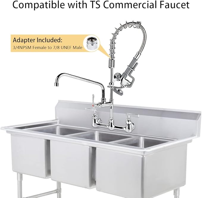 38 Inch Pre Rinse Hose with Sprayer Valve, Commercial Faucet Flexible Hose with Spray Head Replacement Kit for Commercial Restaurant Kitchen Sink Faucet - Grey