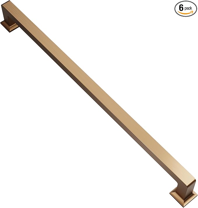 Alzassbg 6 Pack Champagne Bronze Cabinet Pulls, 10 Inch(256mm) Hole Centers Cabinet Handles Square Kitchen Hardware for Cabinets AL3046TGP