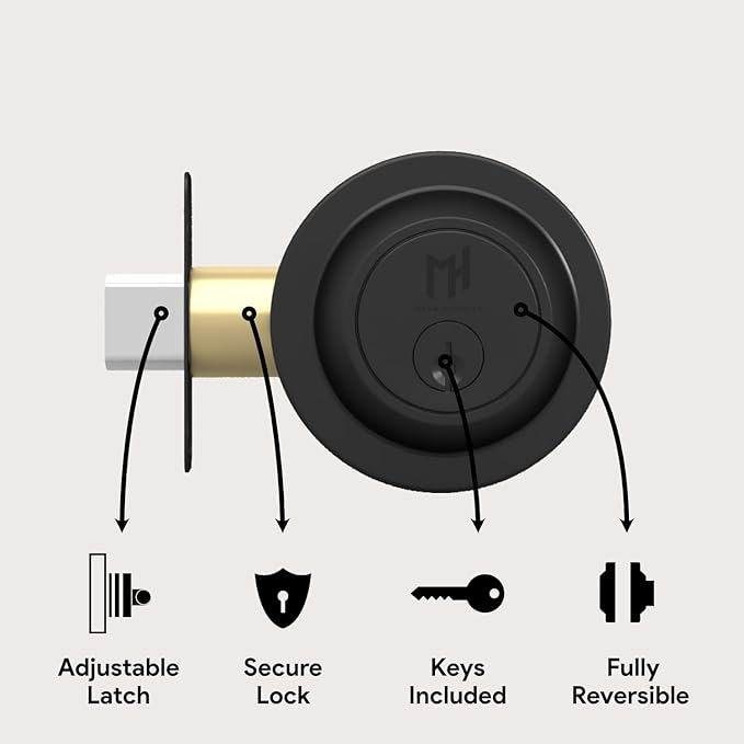 Mega Handles - Ronn Entrance Deadbolt I Deadbolt for Entry Lever Door Handle - Heavy Duty Round Lock for Left or Right-Handed Doors - Interior/Exterior Door Lever Deadbolt- Matte Black