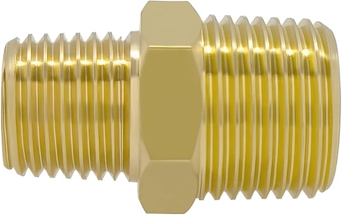 Hooshing 3/8" NPT Male to 1/4" NPT Male Reducing Hex Nipples Brass Pipe Fitting Adapter for Plumbing,5 Pack