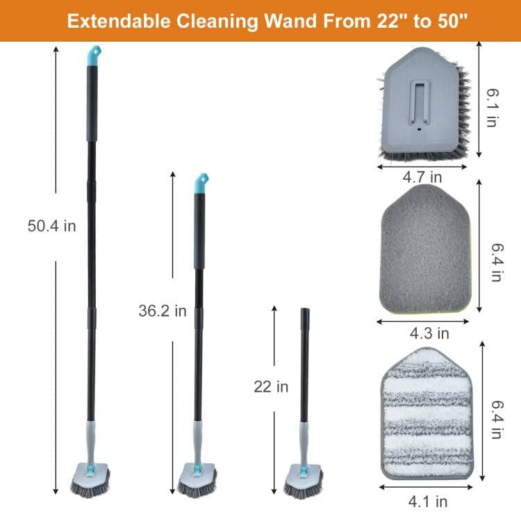 Long Handled Scrub Brush for Shower,3-in-1 Cleaning Brushes with 3 Different Function Cleaning Heads Brush for Shower Cleaning Bathroom Kitchen Walls Tub Tile (Grey)