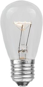 Novelty Lights 25 Pack S14 Outdoor Patio Edison Replacement Bulbs, E27 Medium Base, Clear, 11 Watt
