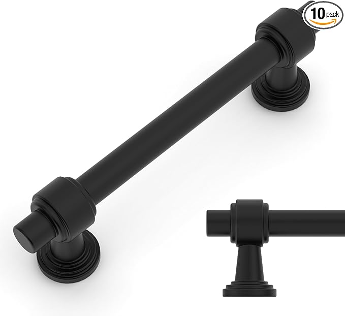 Amerdeco 10 Pack Matte Black Cabinet Pulls 3.75 Inch(96mm) Hole Center Drawer Pulls Cabinet Hardware Kitchen Cabinet Handles for Bathroom Dresser Pulls ZH0069